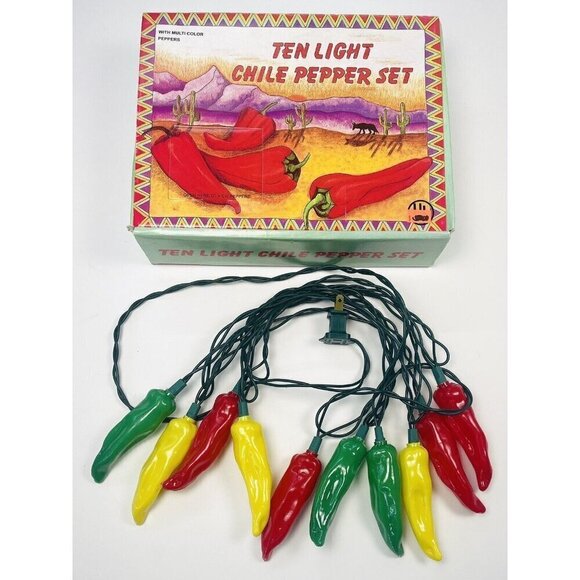 KURT ADLER Multi Color 10 Light Chile Pepper Set Indoor Outdoor RV 48" UL0027M - Picture 1 of 8